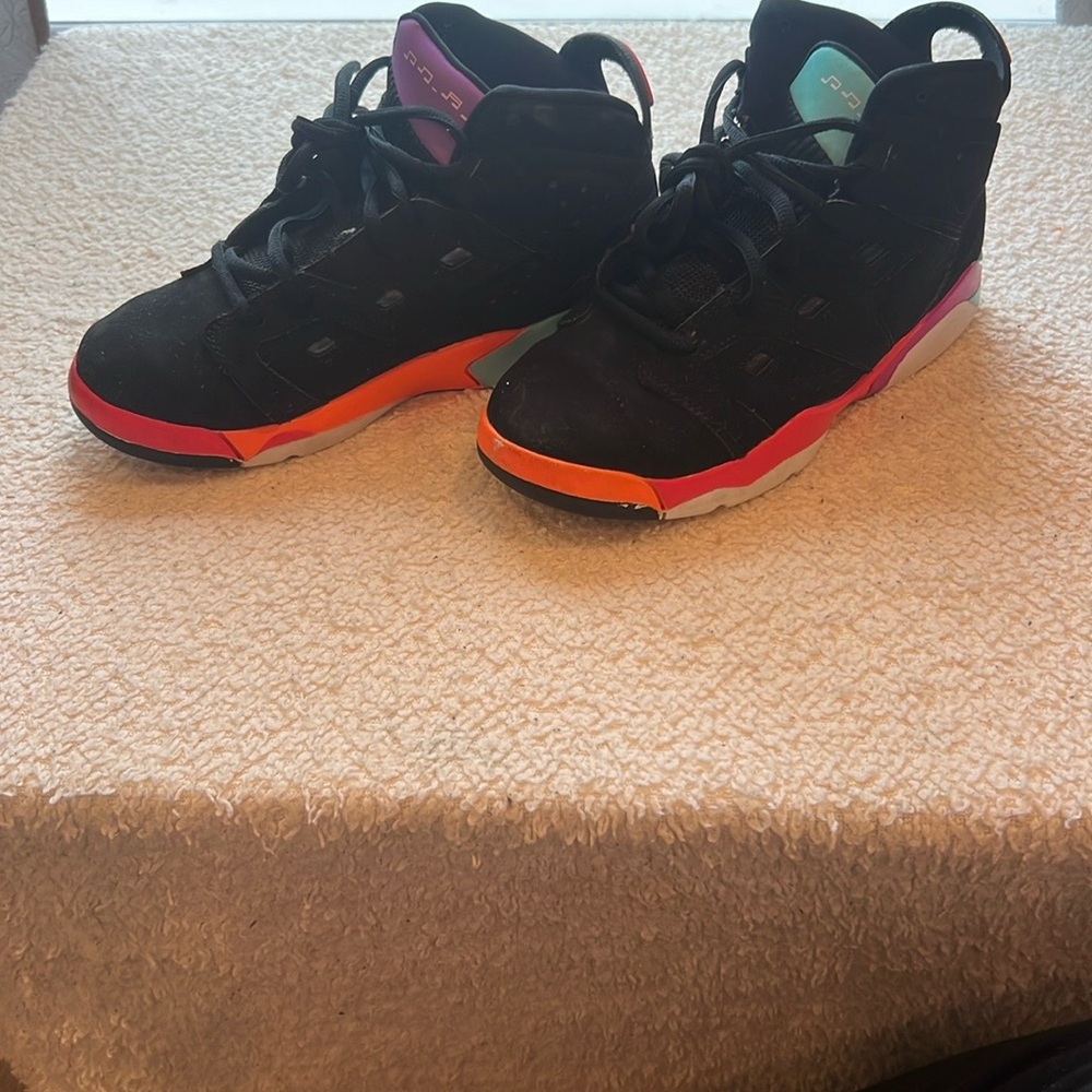 Jordan Black and Orange Athletic High-Top Shoes